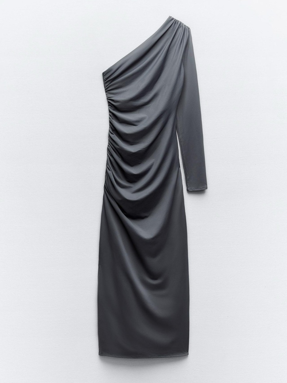 Zara One-Shoulder Draped Gray Maxi Dress